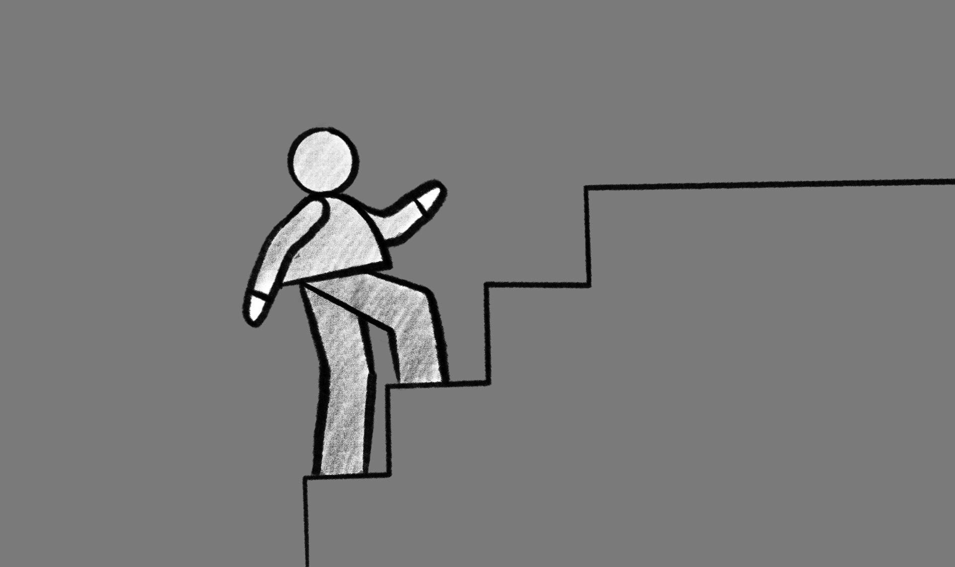 Black and white sketch from a storyboard for the Apprenticeships animation for MiraCosta College
