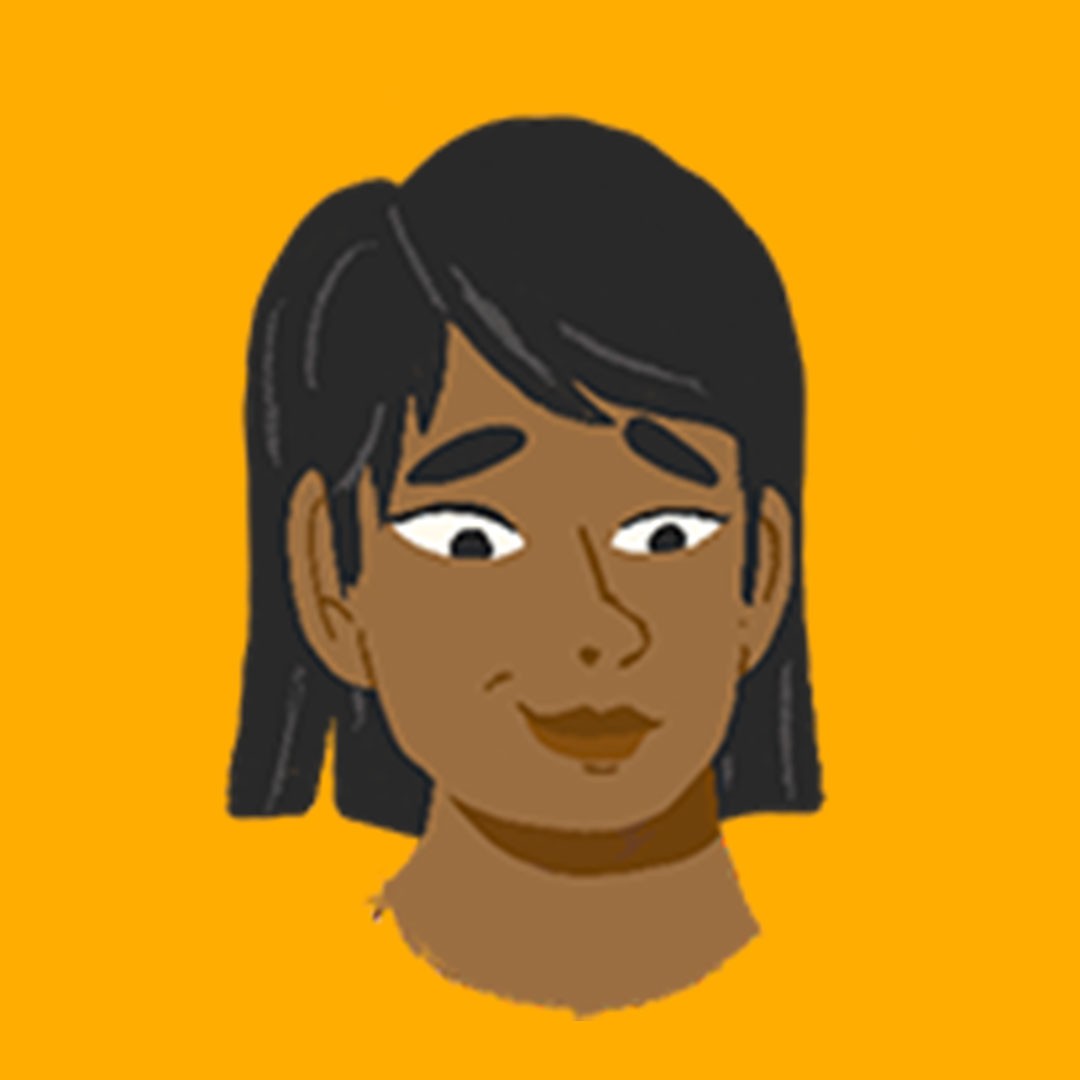 A still capture of a smile expression from the main character featured in the NAMI Chicago "Holiday Stress" animation