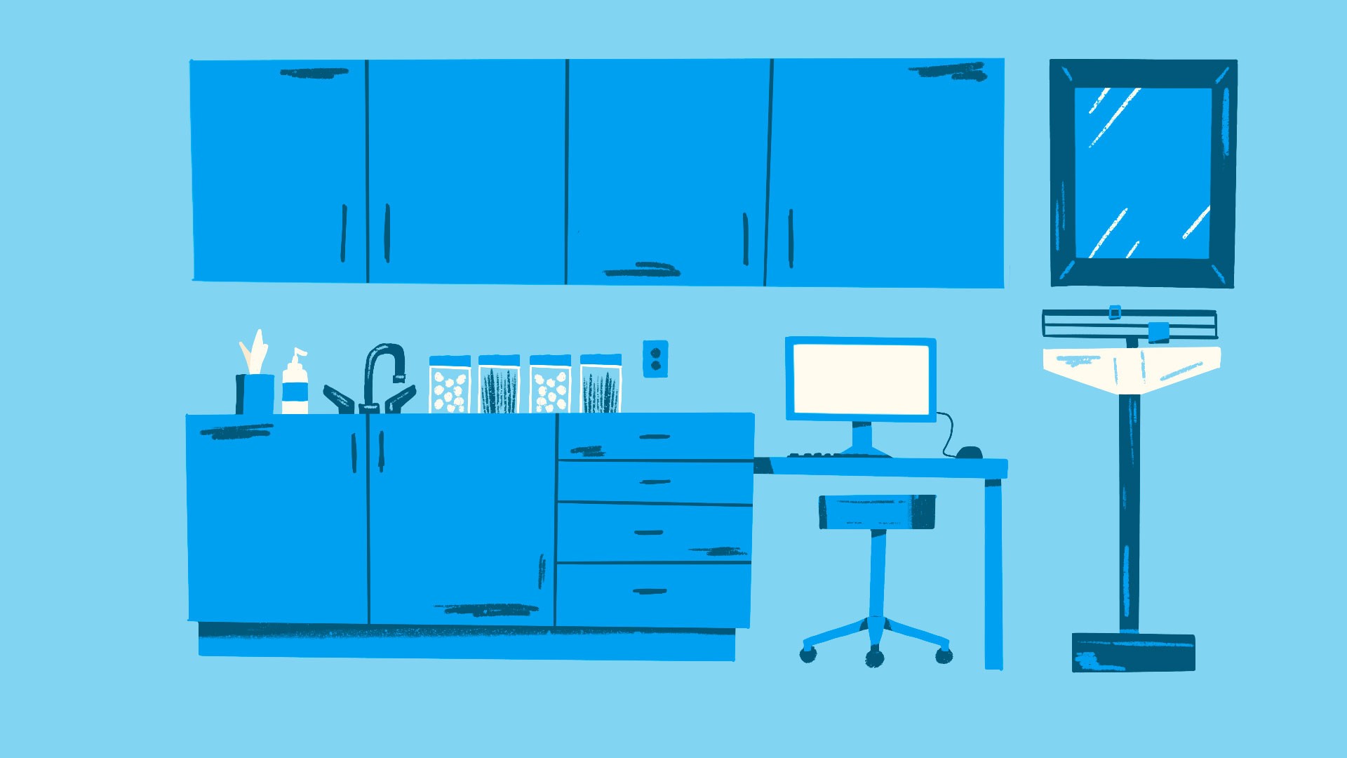Full-color finished background scene of a doctor's office from the BSHB 988 "Perspective" animation