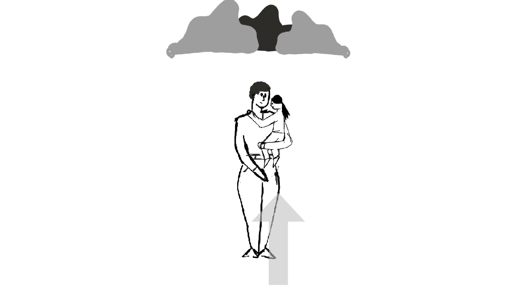 Black and white sketch from a storyboard for the Ecosystems of Care animation