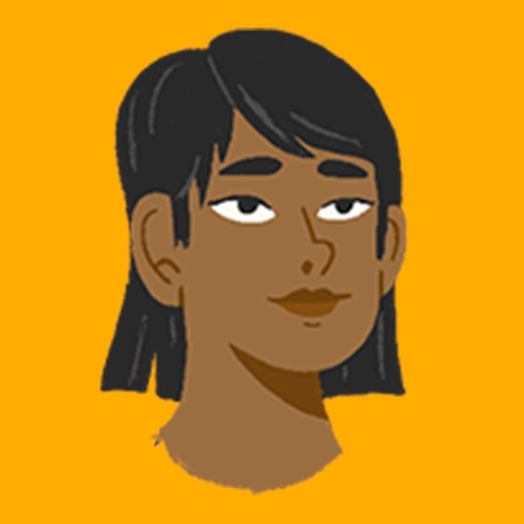 A still capture of a neutral smile expression from the main character featured in the NAMI Chicago "Holiday Stress" animation