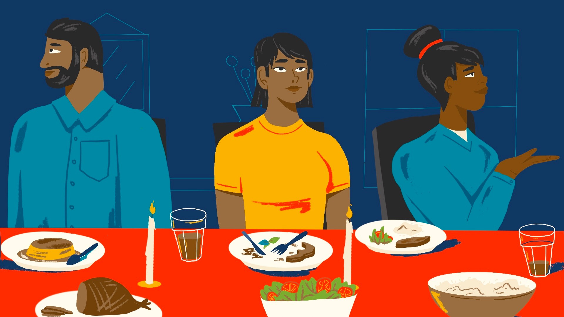 Fully rendered artwork from the NAMI Chicago "Holiday Stress" animation