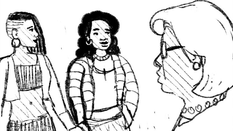 Black and white sketched frame from a storyboard for the BHSB 988 "Uncle Randy" animation