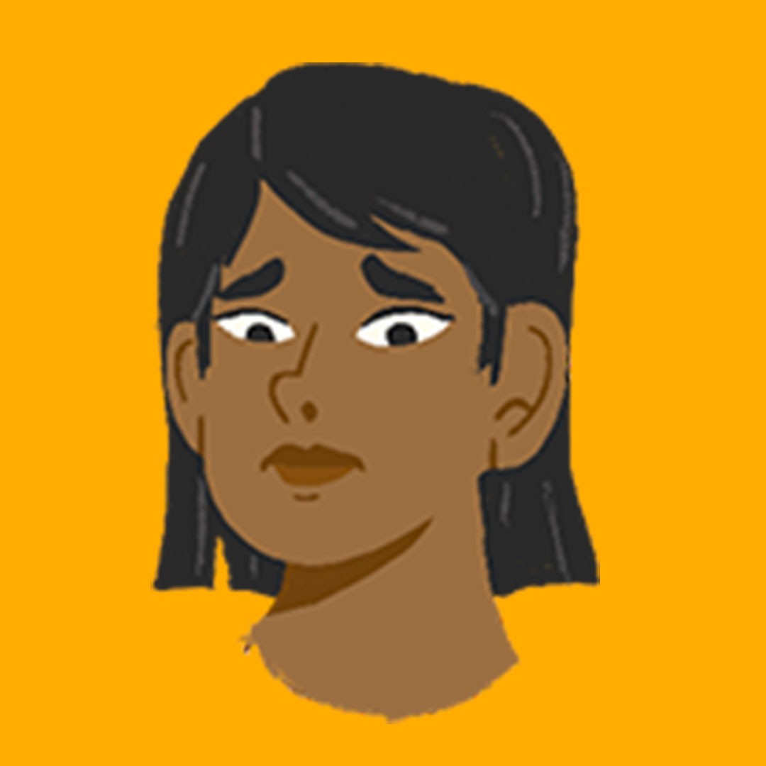 A still capture of a worried expression from the main character featured in the NAMI Chicago "Holiday Stress" animation